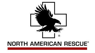 North American Rescue logo with an eagle silhouette and red bar on a white background